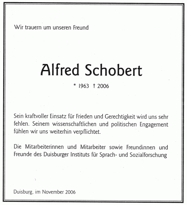 Wir trauern um Alfred Schobert